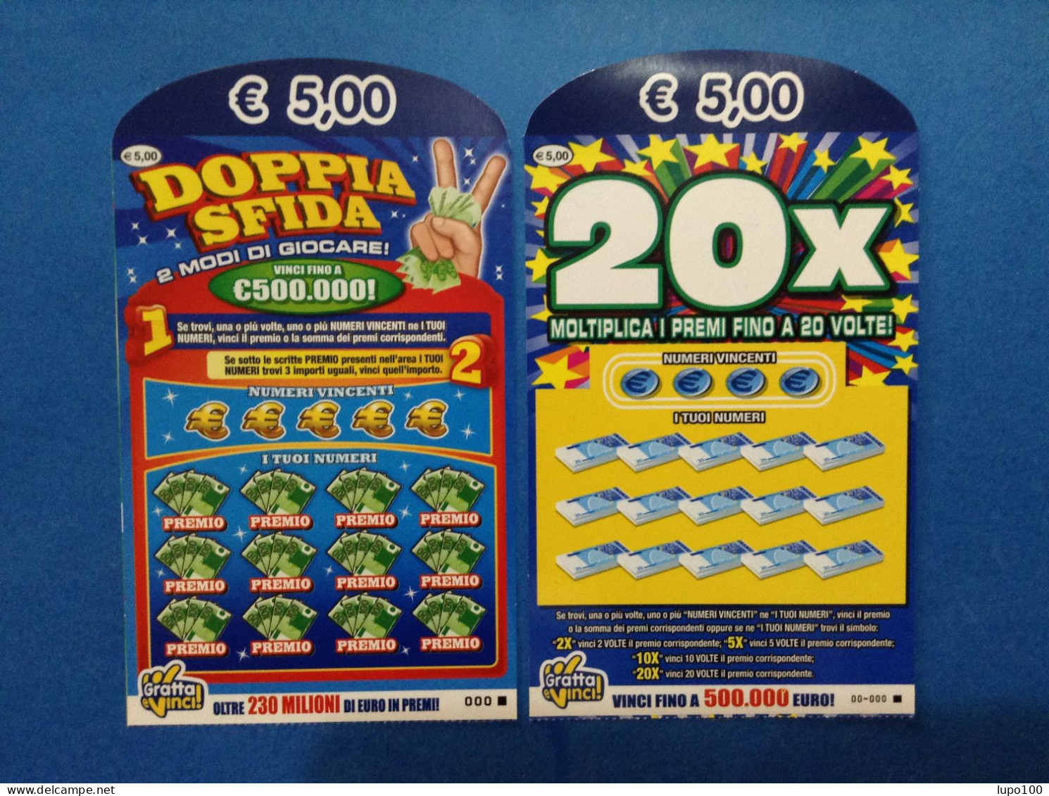 2 Biglietti Lotteria Gratta E Vinci Doppia Sfida 20x Prototipo Serie 000 - Loterijbiljetten
