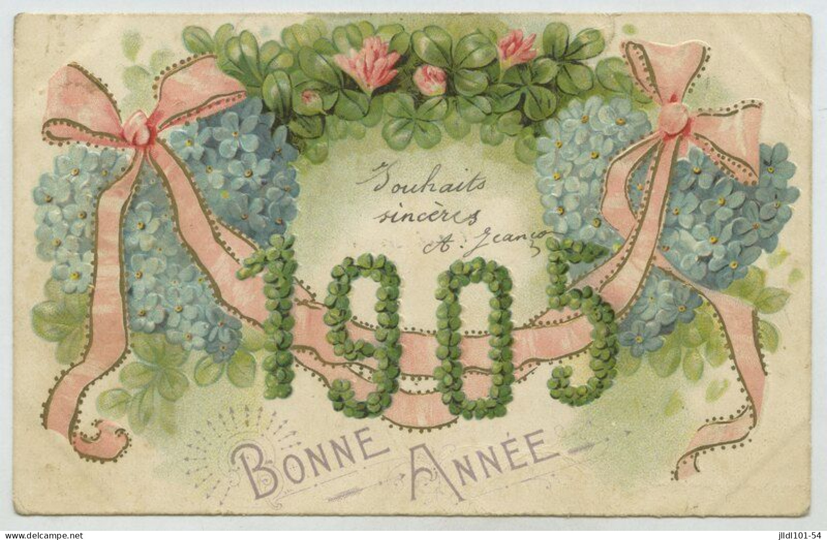 Lot 20 cartes gauffrées fantaisie, thème Bonne année (lt9)