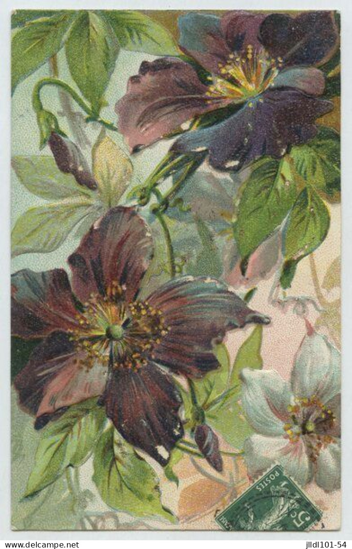 Lot 10 cartes gauffrées fantaisie, thème Fleurs (lt9)