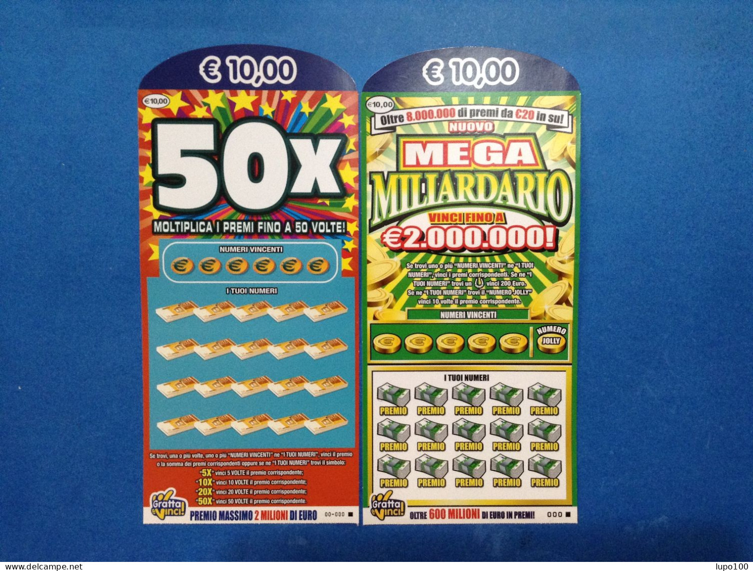 2 Biglietti Lotteria Gratta E Vinci 50x Nuovo Mega Miliardario Prototipo Serie 000 - Billets De Loterie