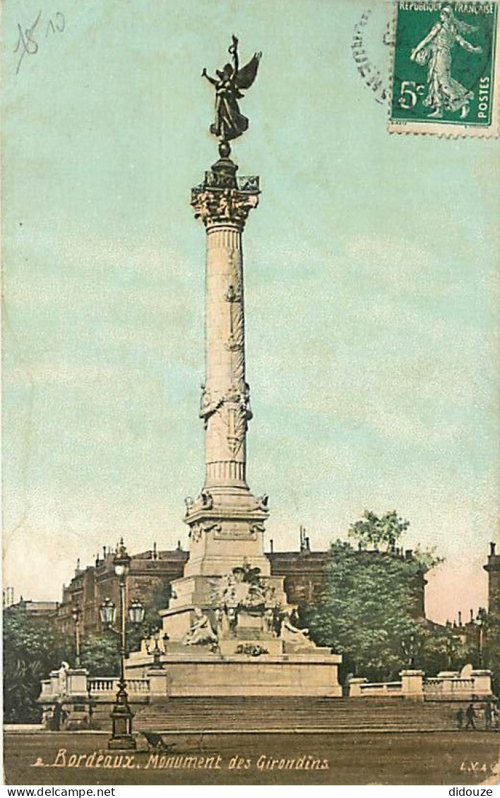 33 - Bordeaux - Monument Des Girondins - Colorisée - Oblitération Ronde De 1908 - CPA - Voir Scans Recto-Verso - Bordeaux