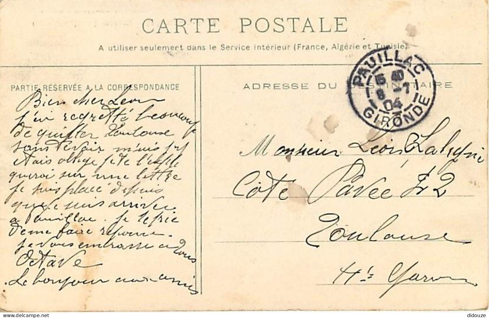 33 - Pauillac - L'Hotel De Ville - Animée - Correspondance - Oblitération Ronde De 1904 - CPA - Voir Scans Recto-Verso - Pauillac