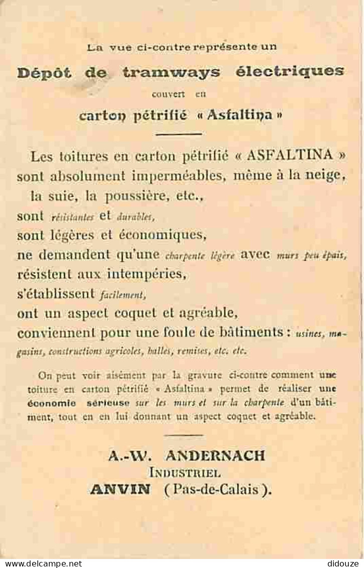 62 - Anvin - Carte Usines A W Andernach - Depot De Tramways Electriques - Au Dos Description Du Produit Asfaltina - CPA  - Sonstige & Ohne Zuordnung