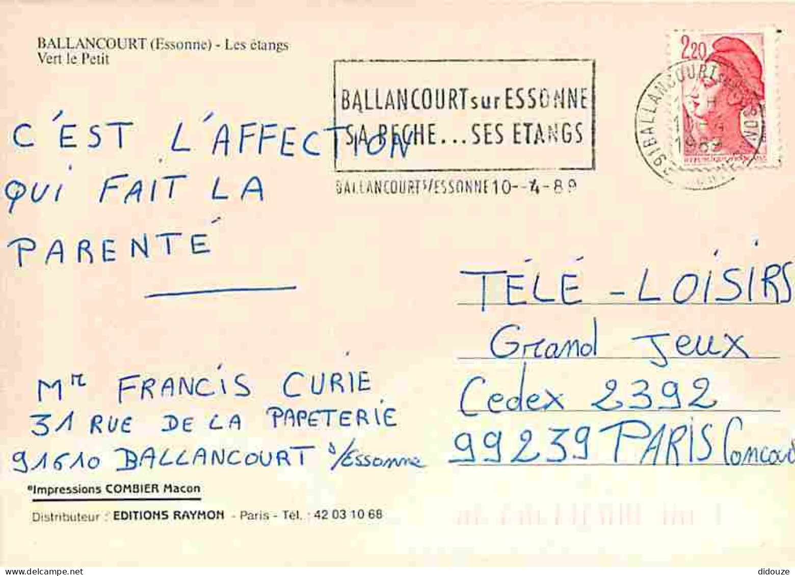 91 - Ballancourt - Les étangs Vert Le Petit - Pecheur à La Ligne - Flamme Postale - CPM - Voir Scans Recto-Verso - Ballancourt Sur Essonne