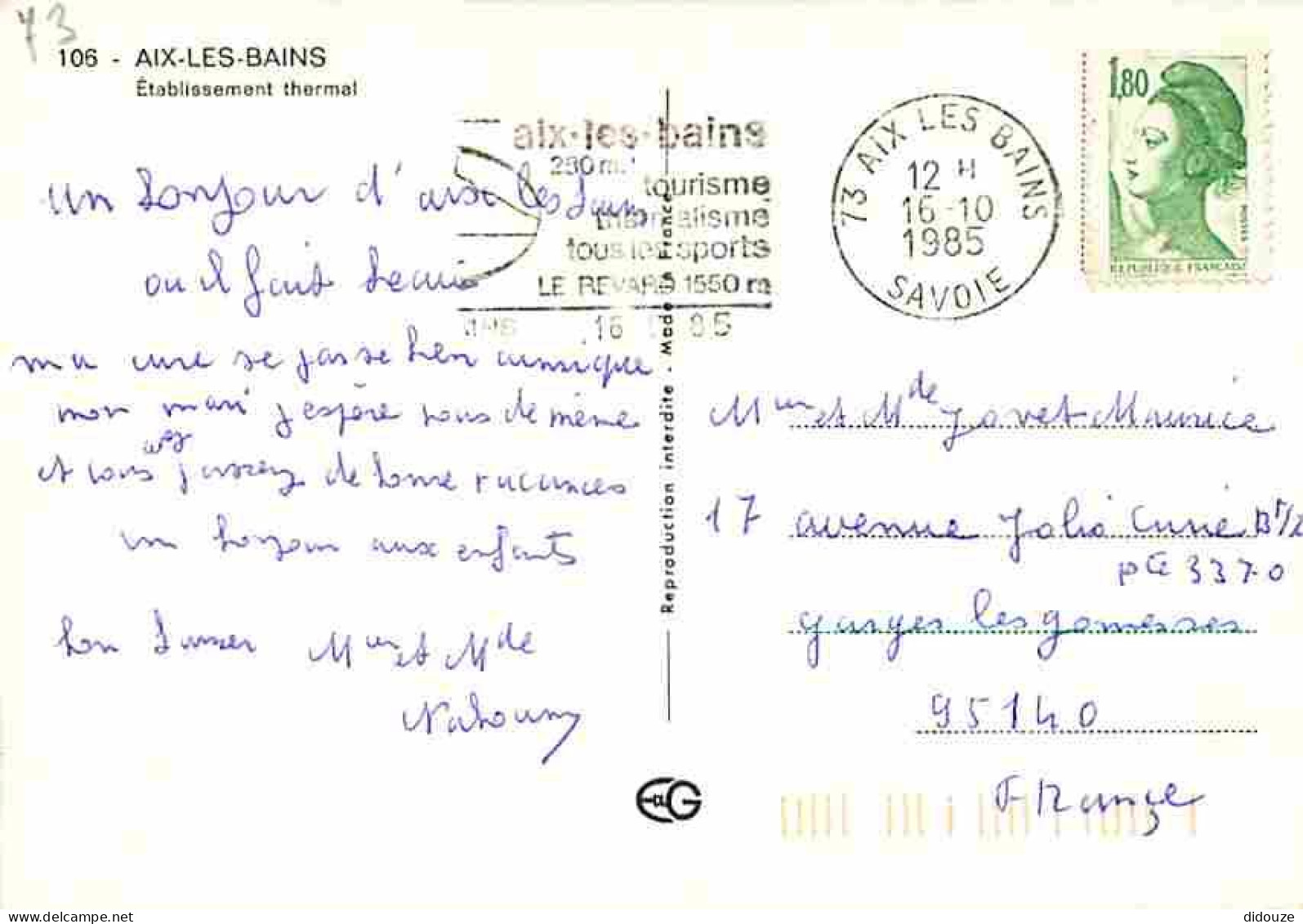 73 - Aix Les Bains - Etablissement Thermal - CPM - Voir Scans Recto-Verso - Aix Les Bains