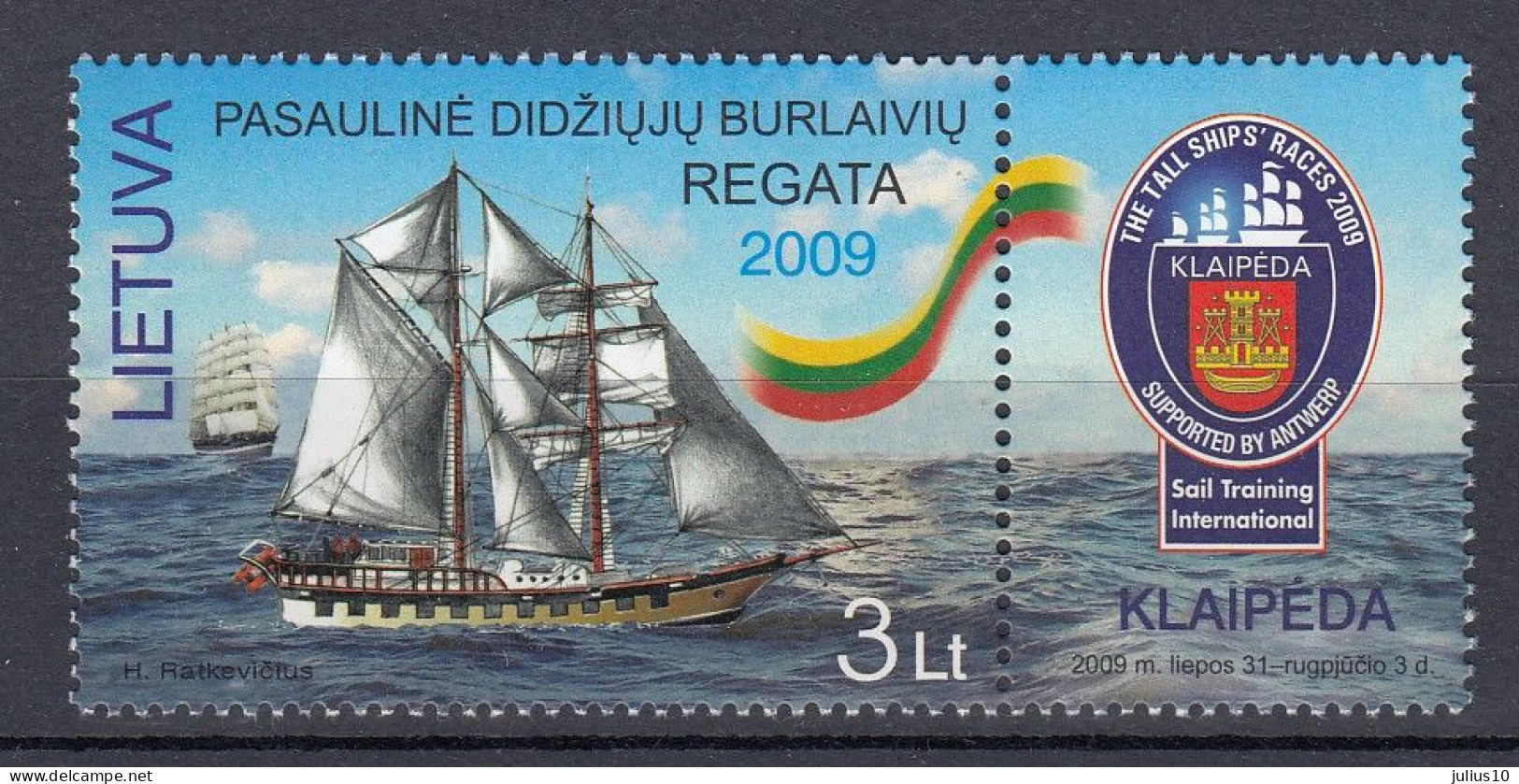 LITHUANIA 2009 Ship Regatta MNH(**) Mi 1018 #Lt924 - Lituania