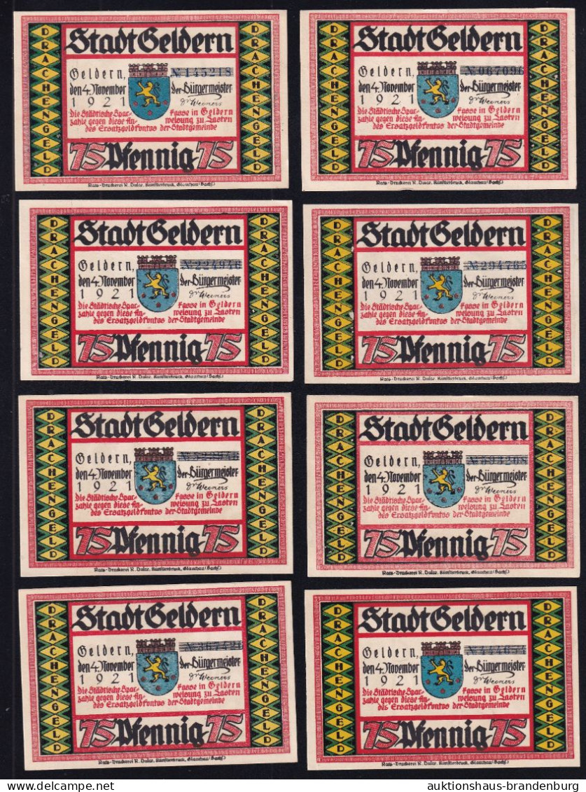 Geldern: 8x 75 Pfennig 4.11.1921 - Verzamelingen