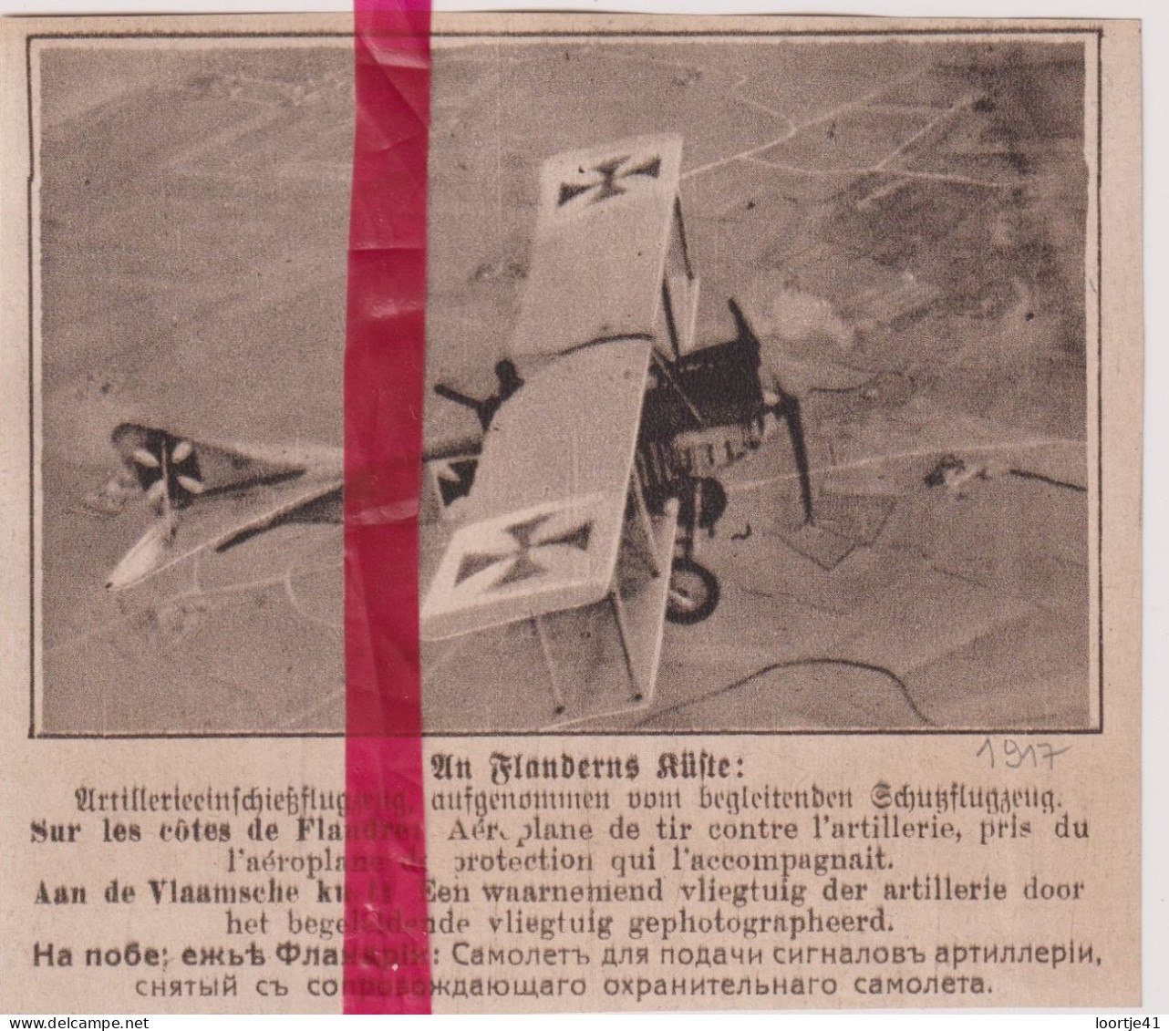 Oorlog Guerre 14/18 - Front In Vlaanderen , Duits Vliegtuig - Orig. Knipsel Coupure Tijdschrift Magazine - 1917 - Unclassified