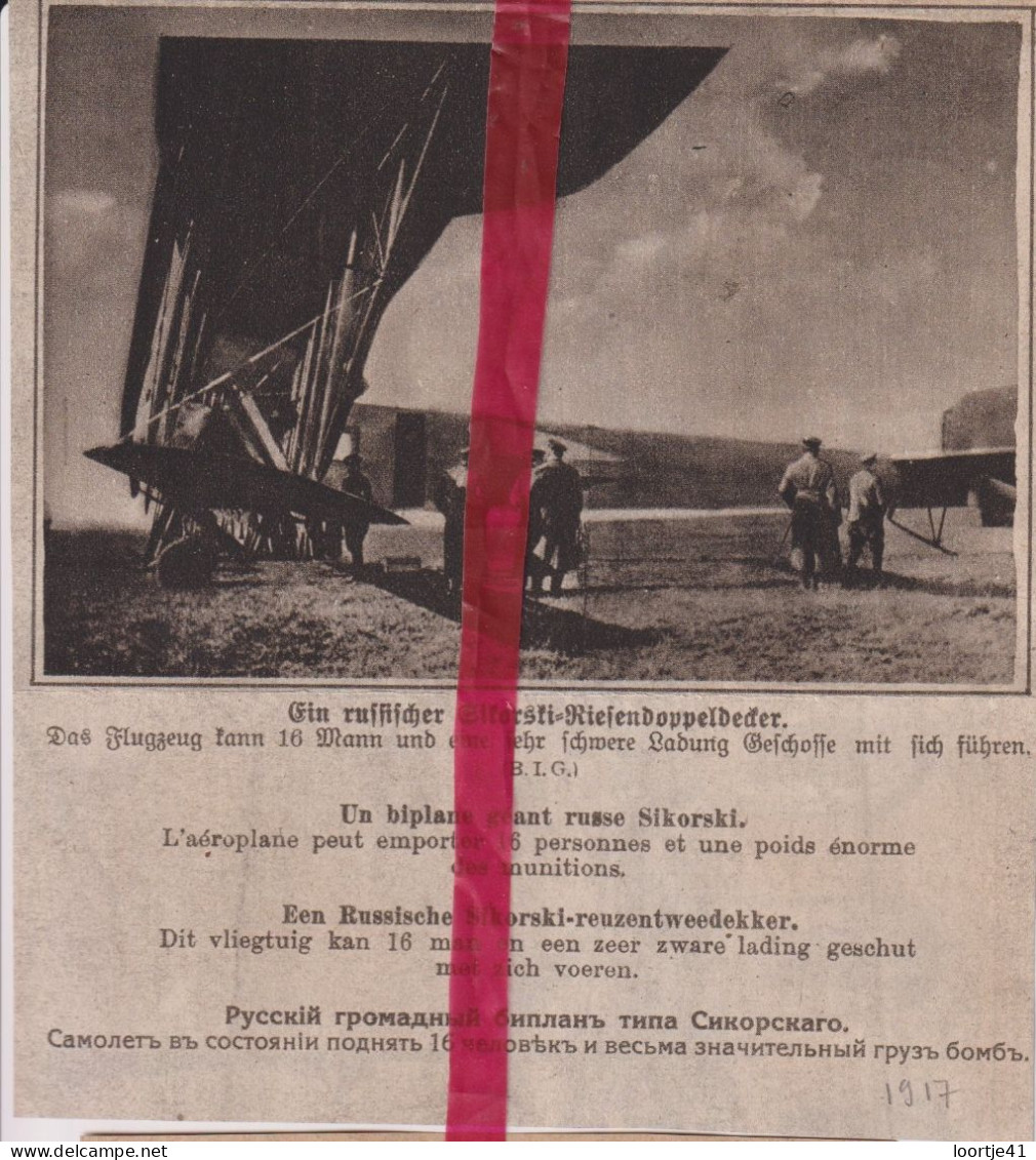 Oorlog Guerre 14/18 - Sikorski Biplane , Vliegtuig - Orig. Knipsel Coupure Tijdschrift Magazine - 1917 - Non Classés