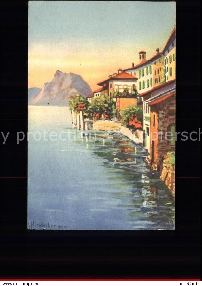 11566306 Gandria Lago Di Lugano E Monte San Salvatore Kuenstlerkarte Hinderberge - Andere & Zonder Classificatie
