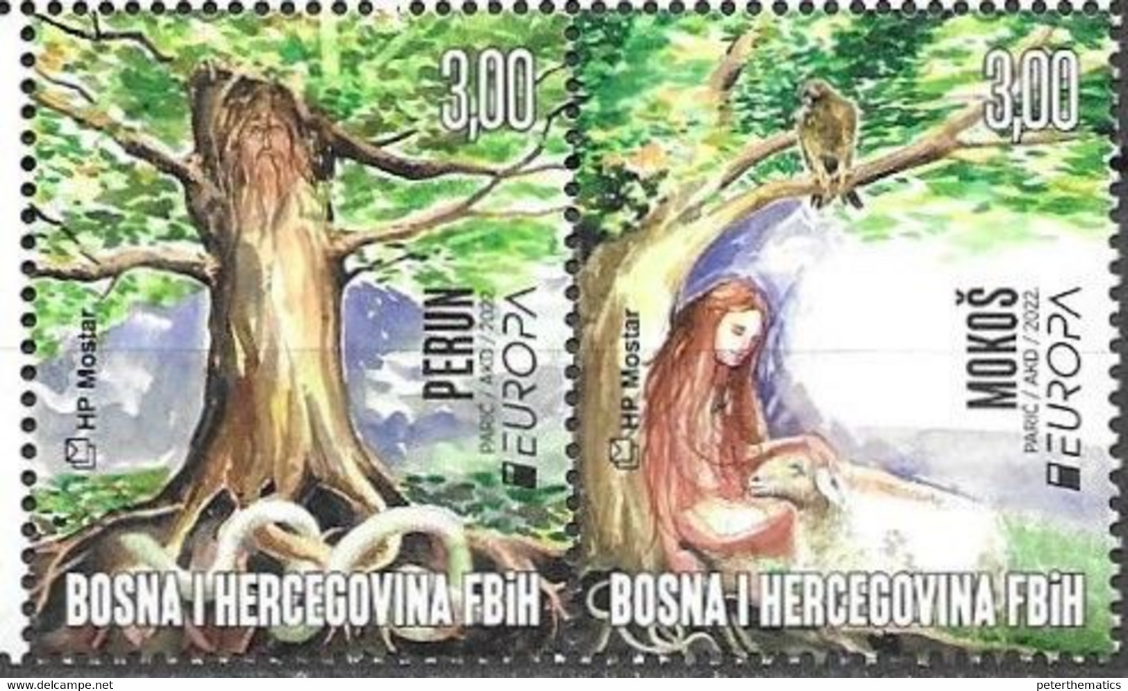 BOSNIA, CROAT, 2022, MNH, EUROPA, STORIES AND MYTHS , SNAKES, GOD PERUN, GODDESS MORANA, 2v - 2022