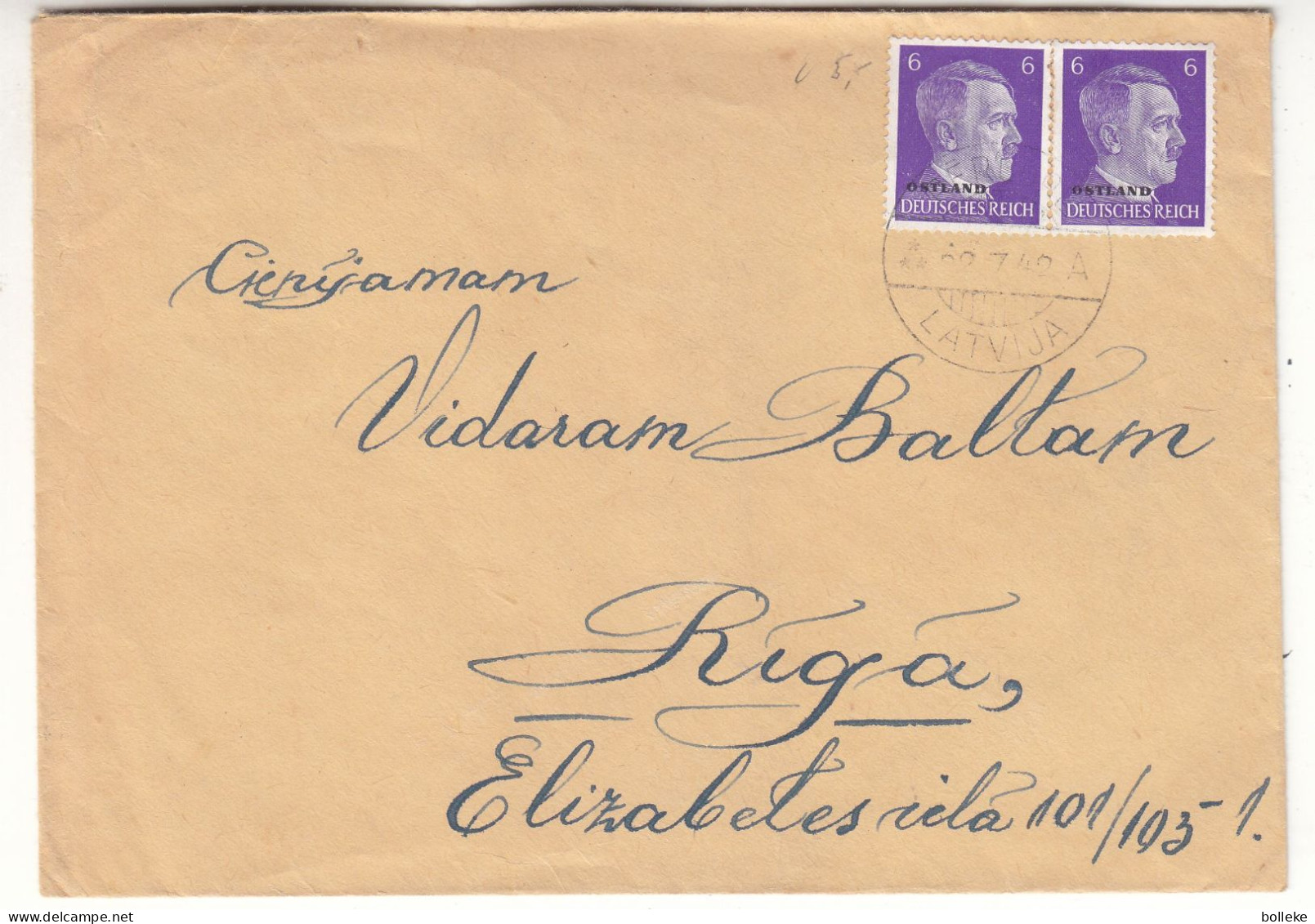 Allemagne - Ostland - Lettre De 1942 - Exp Vers Riga - Valeur 5,00 Euros - Besetzungen 1938-45