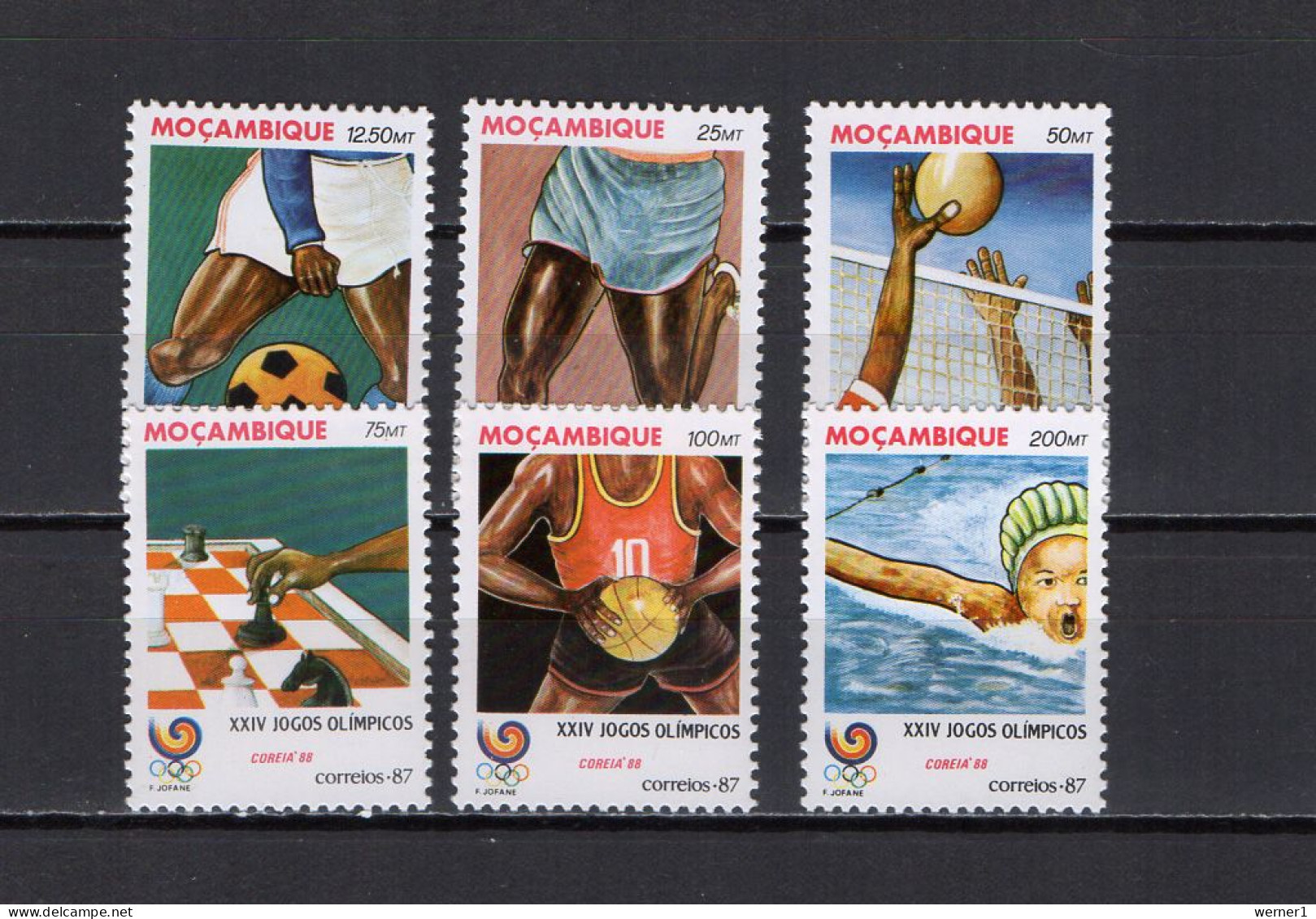 Mocambique 1987 Olympic Games Seoul, Football Soccer, Volleyball, Chess, Basketball, Swimming Set Of 6 MNH - Verano 1988: Seúl