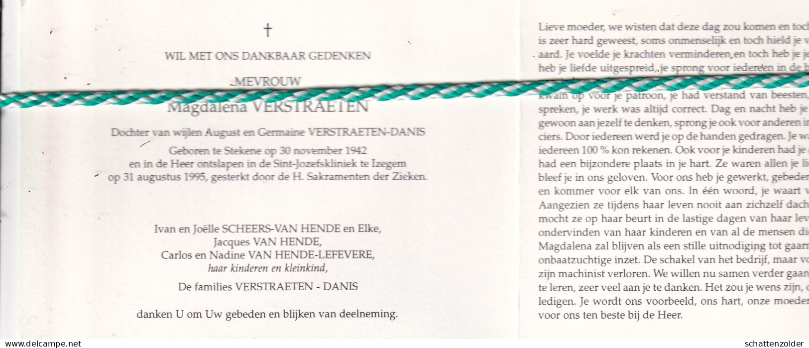 Magdalena Verstraeten, Stekene 1942, Izegem 1995. Foto - Obituary Notices