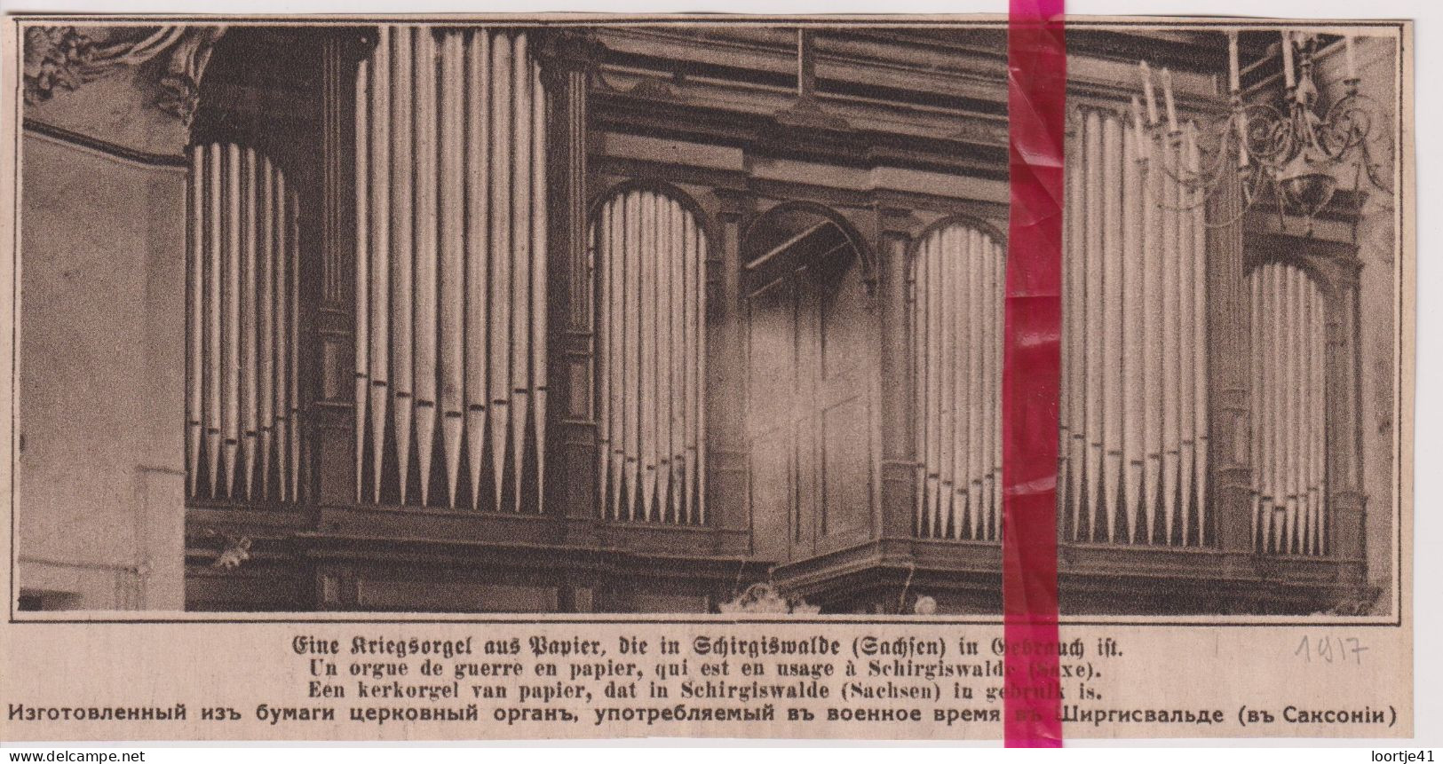 Schirgiswalde - Orgel Orgue En Papier - Orig. Knipsel Coupure Tijdschrift Magazine - 1917 - Non Classés