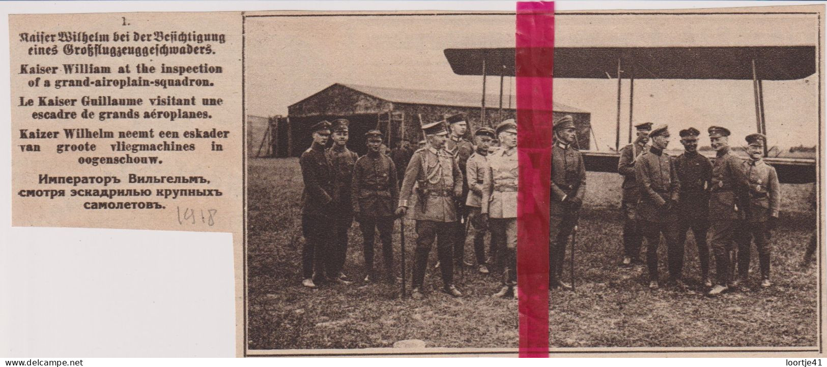 Oorlog Guerre 14/18 - Visite Kaiser Wilhelm à Escadre - Orig. Knipsel Coupure Tijdschrift Magazine - 1918 - Unclassified