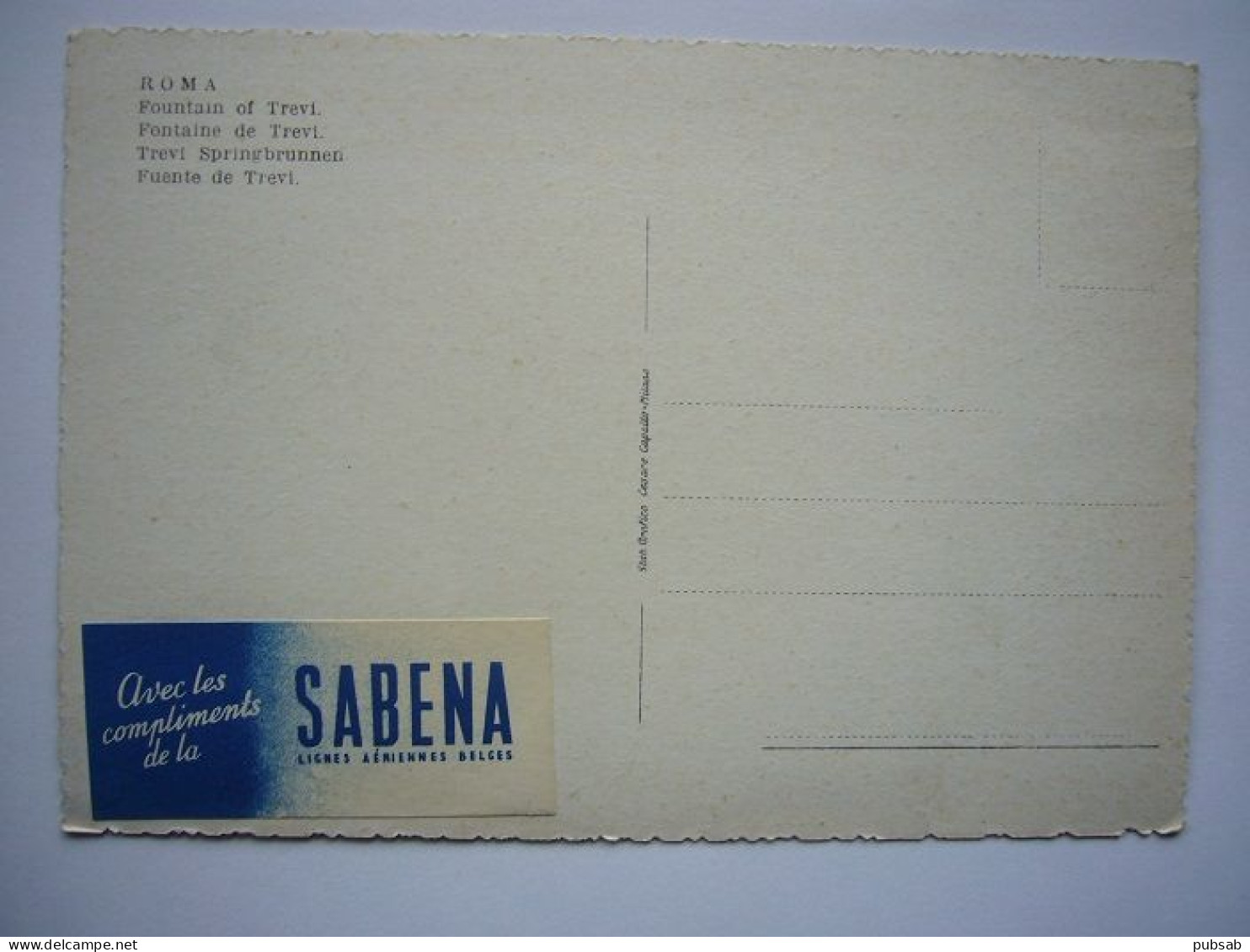 Avion / Airplane / SABENA / Rome - Fountain Of Trevi / Airline Issue - 1946-....: Era Moderna