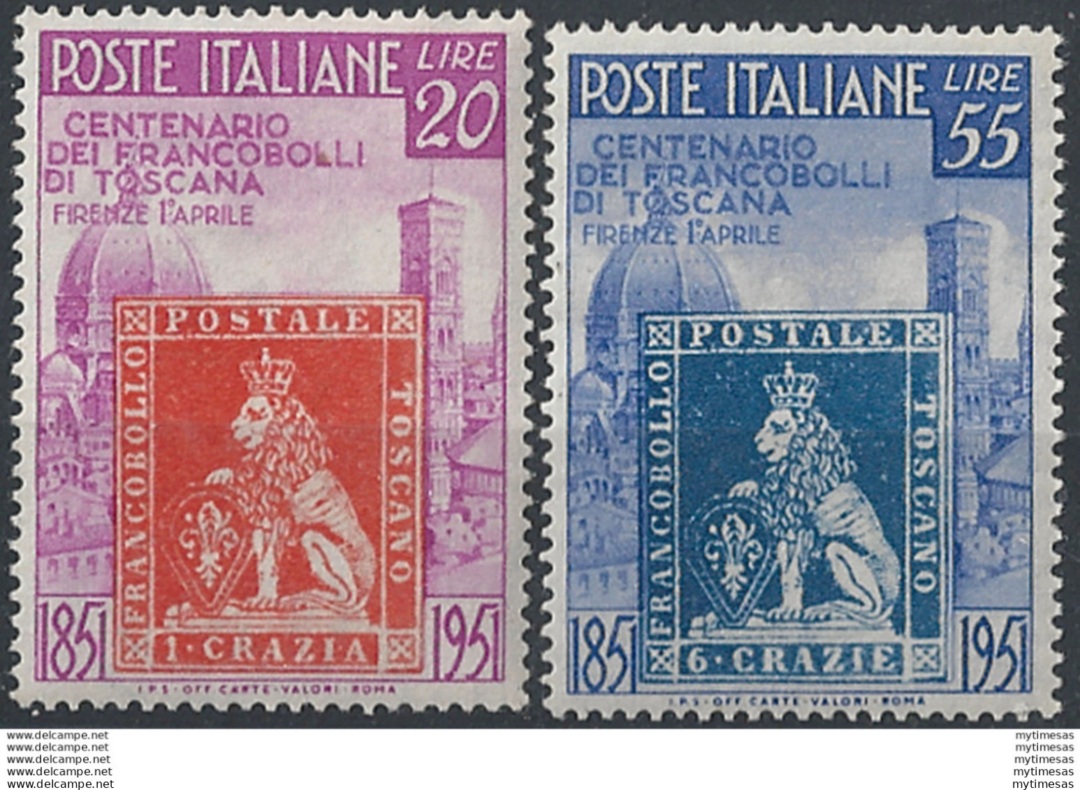 1951 Italia Primi F.lli Toscana 2v. MNH Sass. N. 653/54 - 1946-60: Nuevos