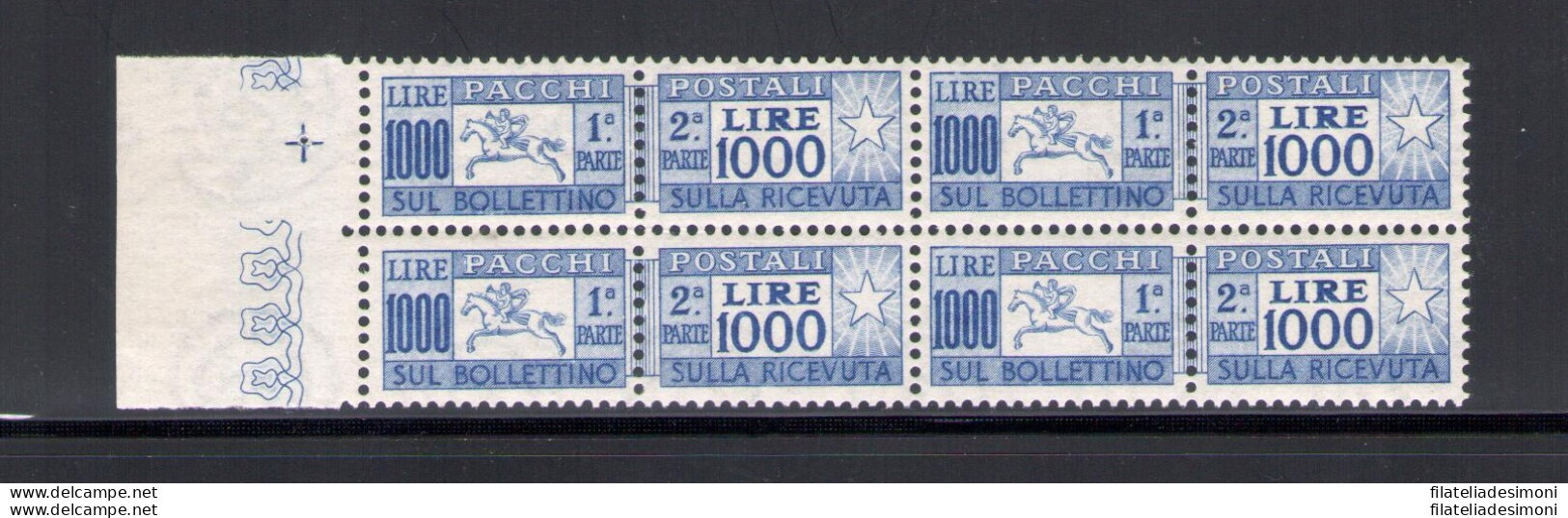 1954 Italia - Repubblica , Pacchi Postali Lire 1000, Cavallino, Certificato Cilio Rarità N. 81, Dentellatura Pettine - - Postal Parcels