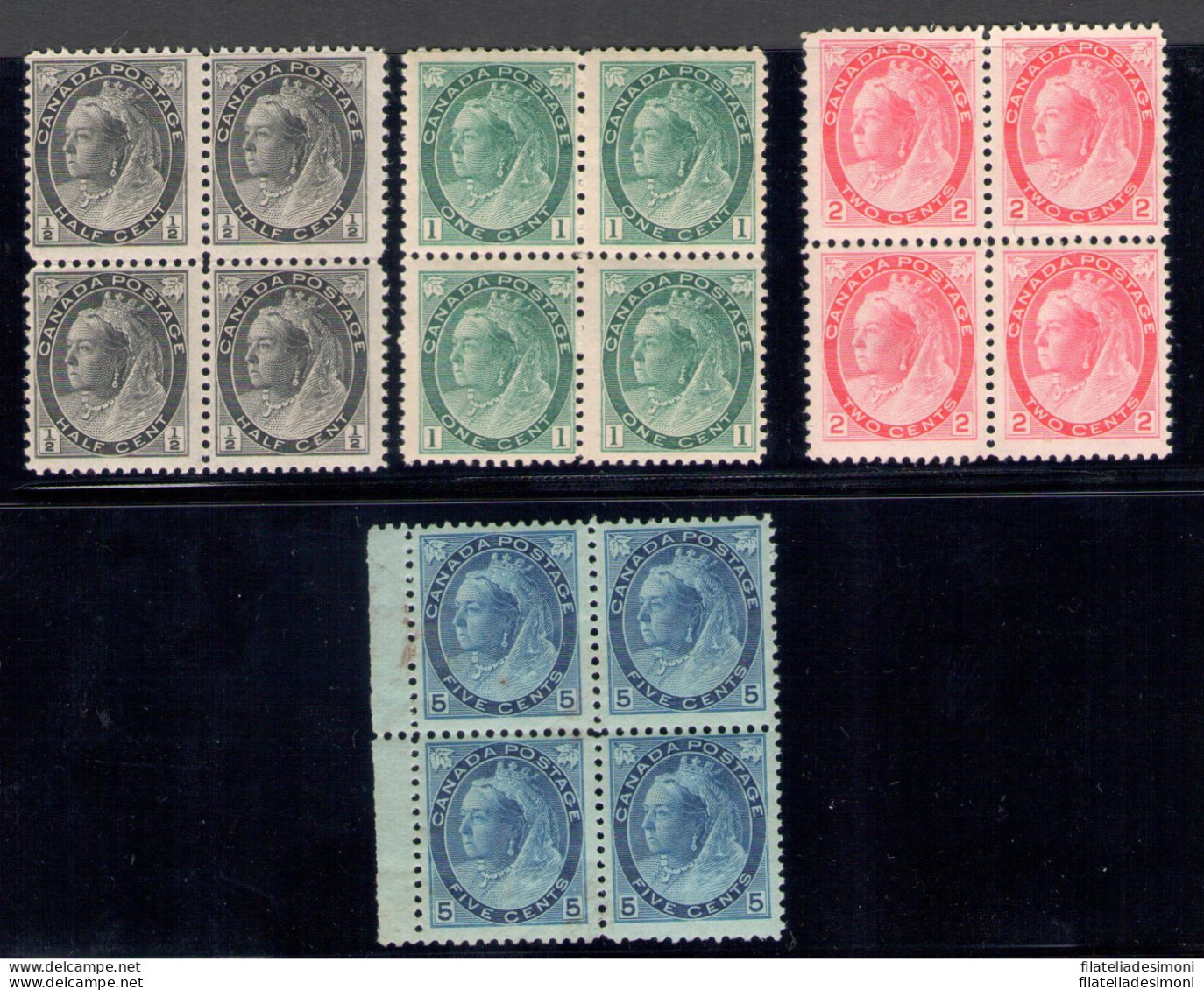 1887-98 CANADA - Regina Vittoria - Stanley Gibbson N. 141-143-144-146 - 4 Valori - MNH** Blocchi Di Quattro - Altri & Non Classificati