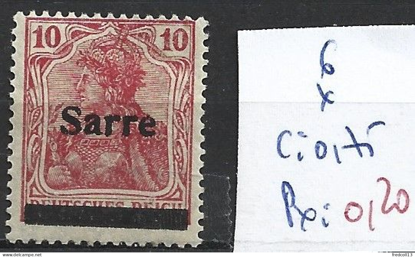 SARRE 6 * Côte 0.75 € - Unused Stamps