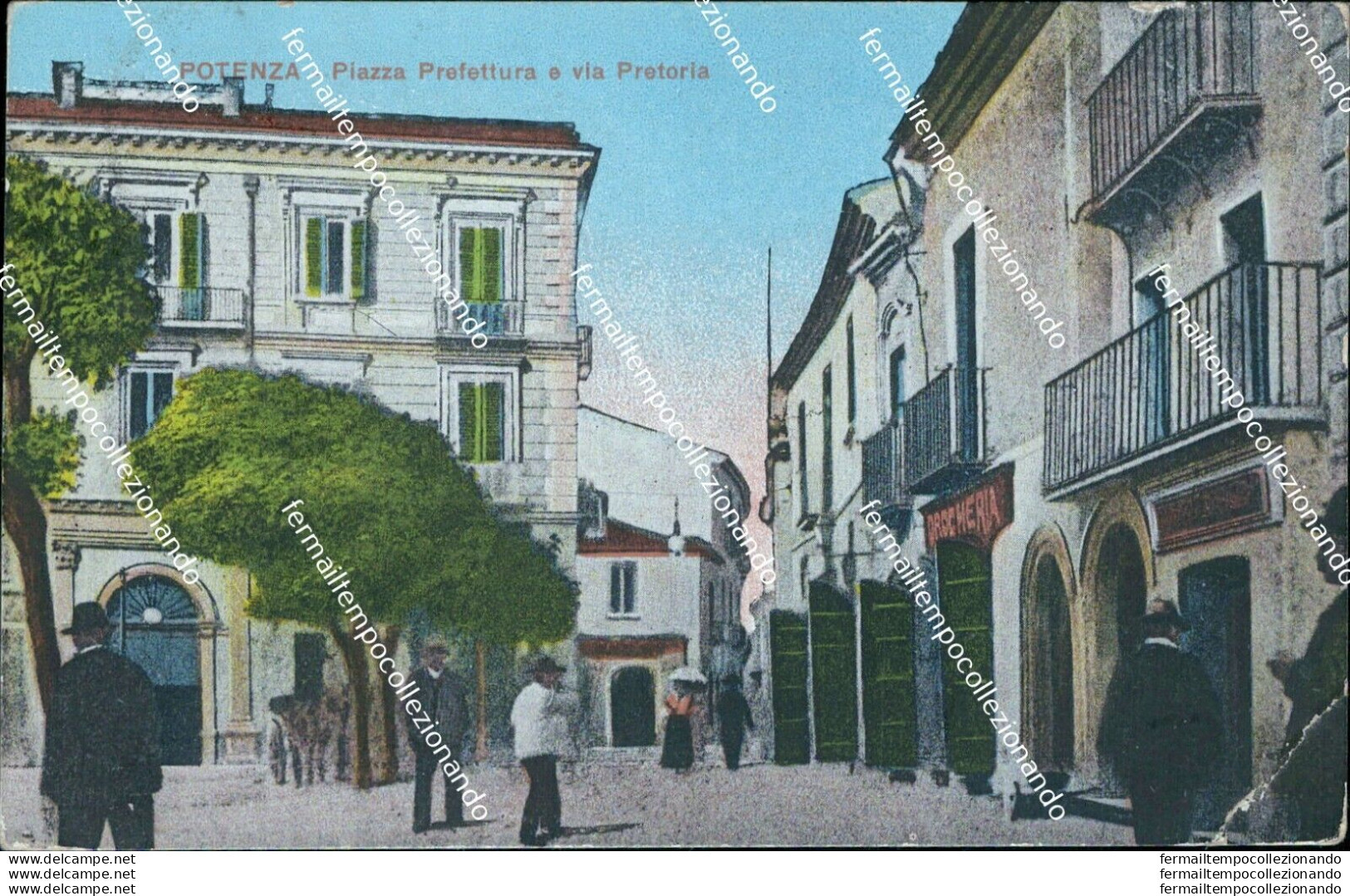 Az517 Cartolina Potenza Citta' Piazza Prefettura E Via Pretoria 1914 - Potenza