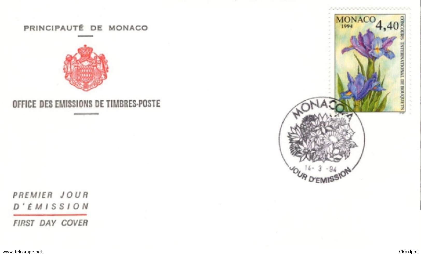 MONACO 1932 Premier Jour FDC Concours International De Bouquets 1994 LES IRIS - FDC