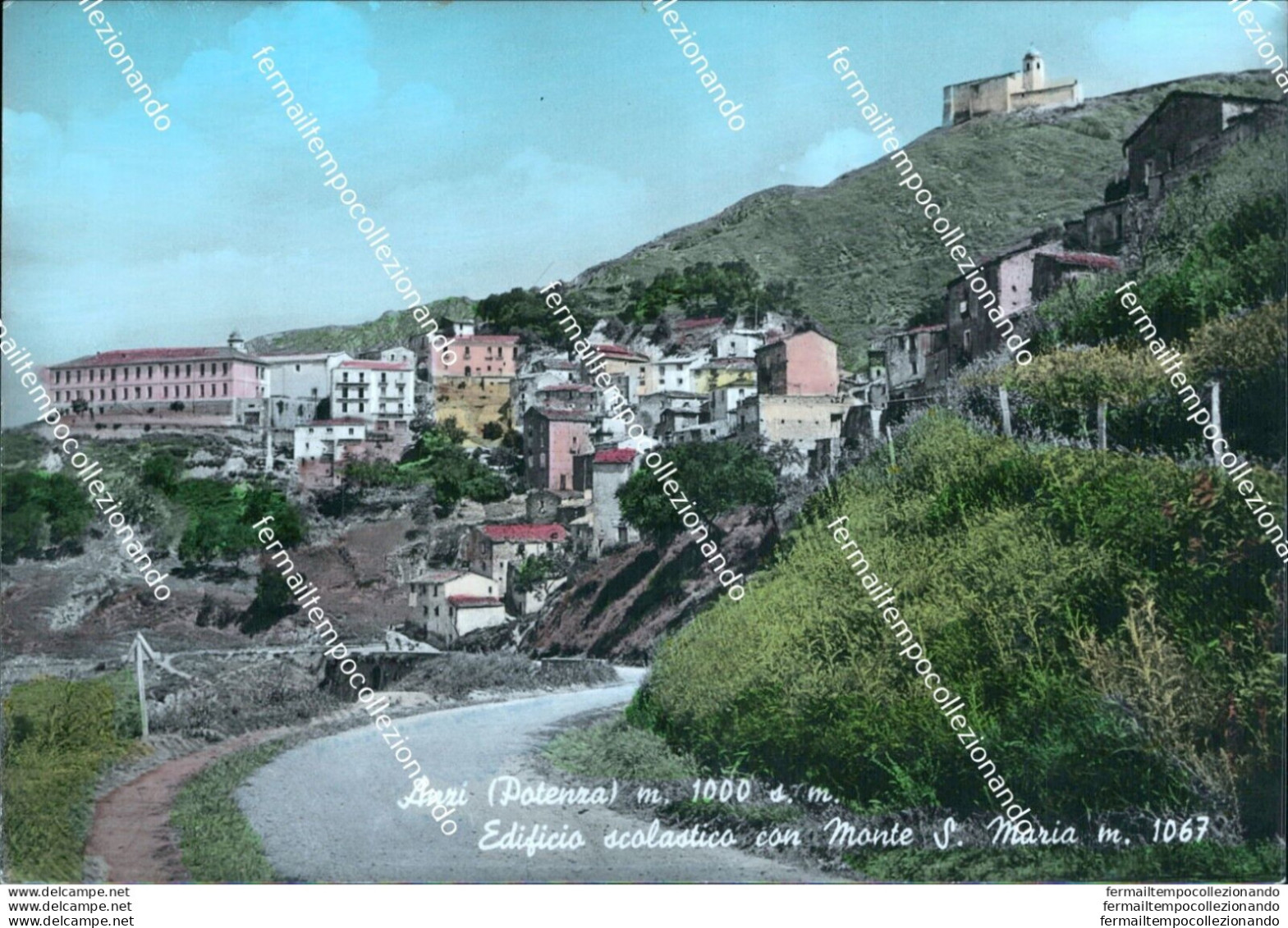 Br382 Cartolina Anzi Edificio Scolastico Con Monte S.maria Potenza Basilicata - Potenza