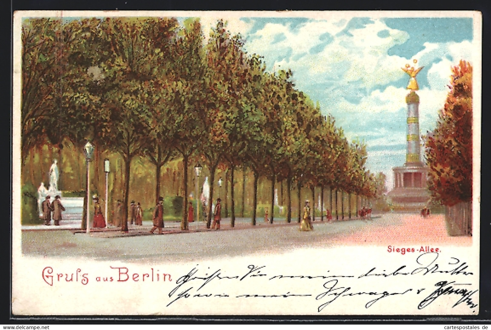 Lithographie Berlin, Sieges-Allee Mit Siegessäule  - Dierentuin