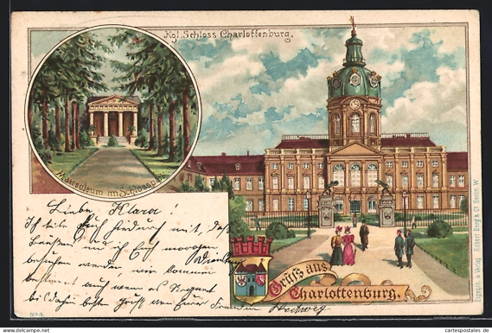 Lithographie Berlin-Charlottenburg, Kgl. Schloss Charlottenburg, Mausoleum Im Schlosspark, Wappen  - Charlottenburg