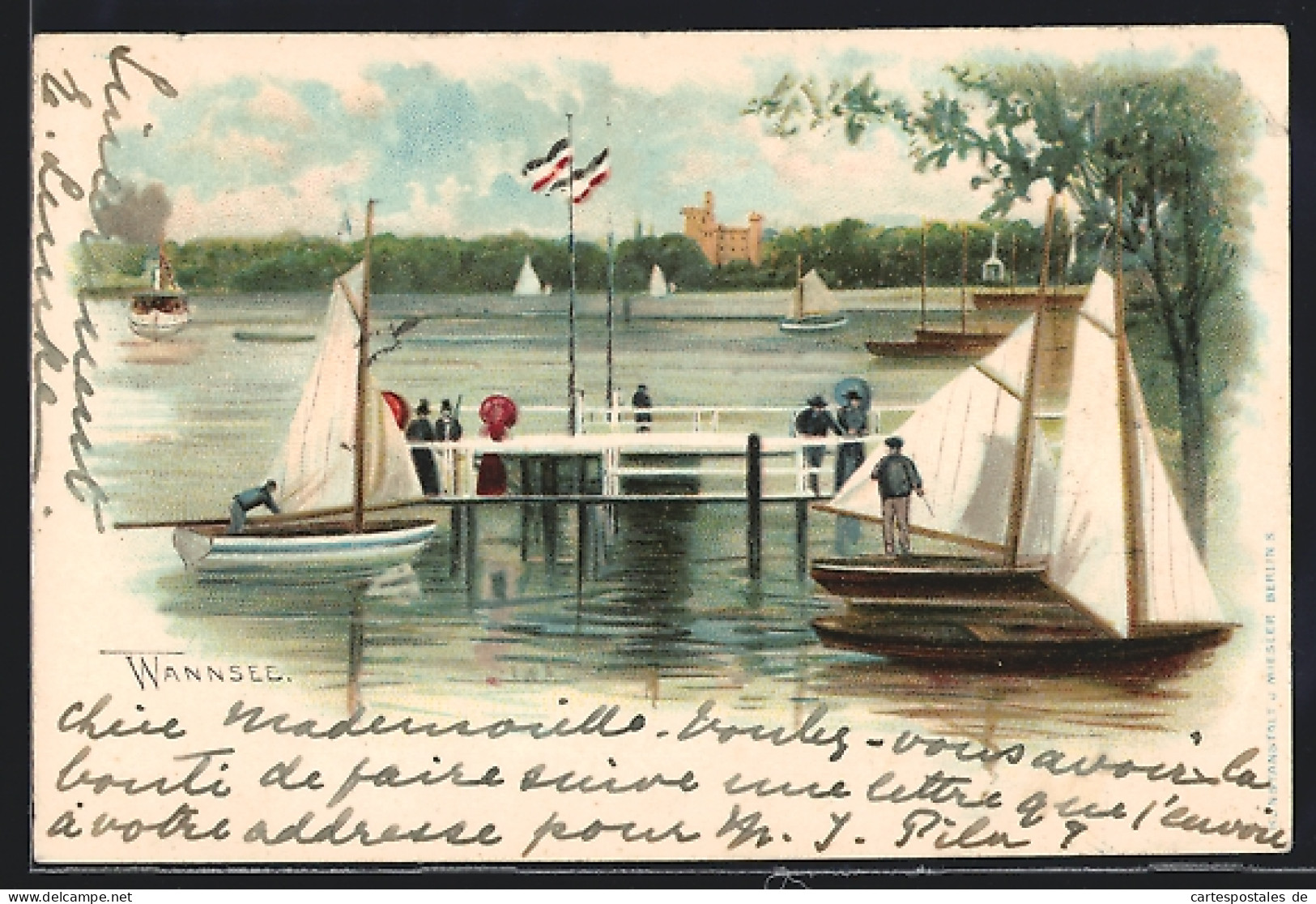 Lithographie Berlin, Blick über Den Wannsee  - Wannsee