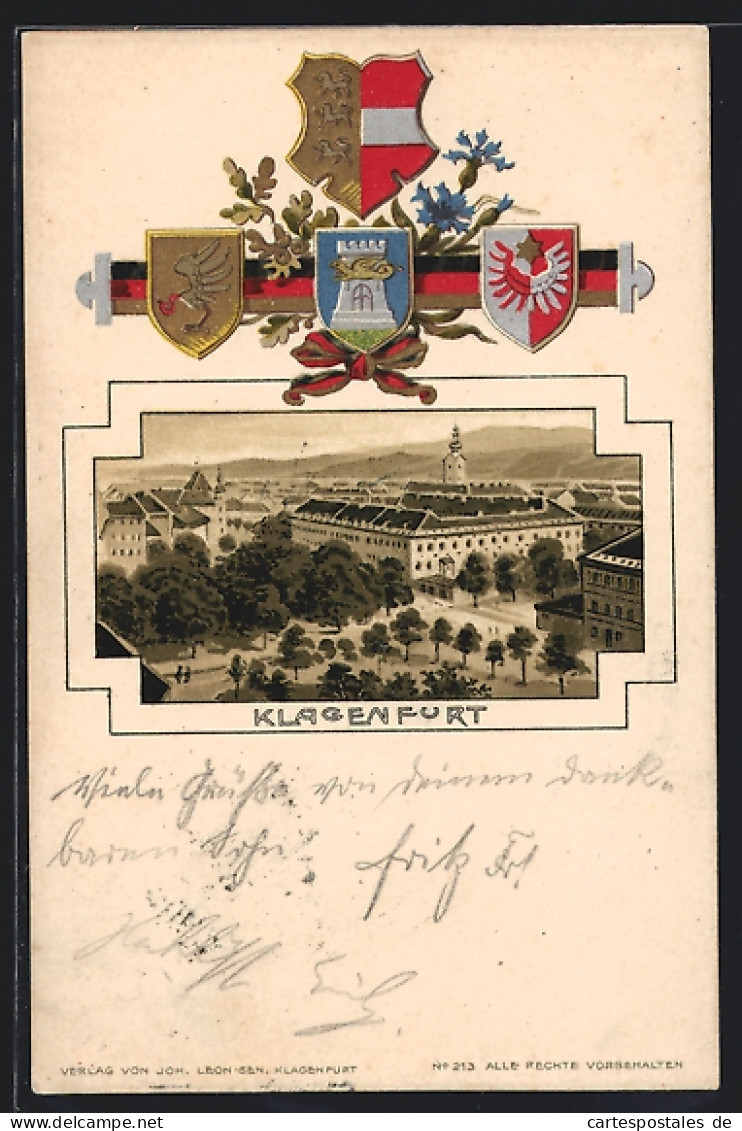 Lithographie Klagenfurt, Panorama Und Wappen  - Autres & Non Classés