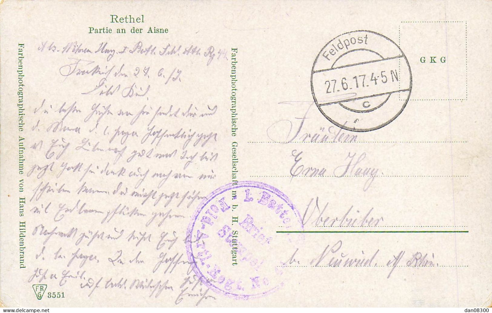 08 RETHEL PARTIE AN DER AISNE CARTE ALLEMANDE COLORISEE - Rethel