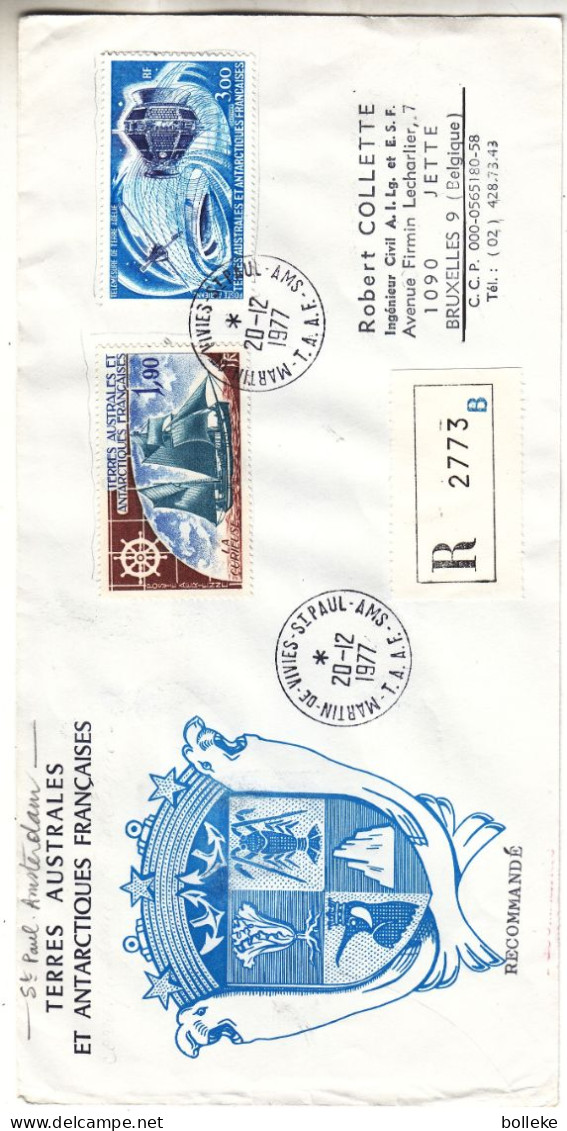 T.A.A.F. - Lettre Recom De 1977 - Oblit Martin De Vivies St Paul - Voiliers - Télemesure - Valeurs 29,50 € ( 25 + 4,50 ) - Cartas & Documentos