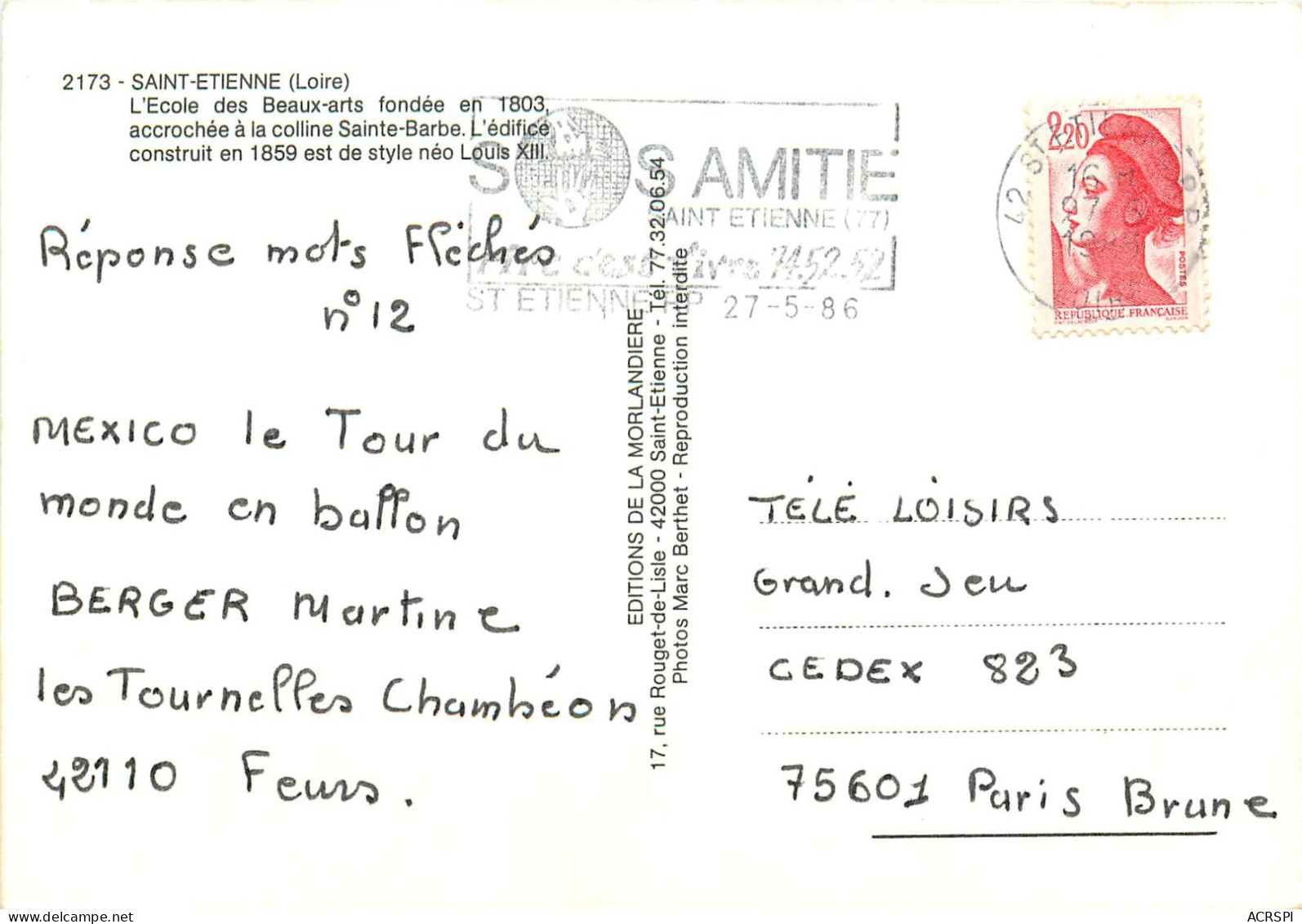 42 Saint Etienne Ecole Des Beaux Arts   (scan Recto-verso) QQ 1115 - Saint Etienne