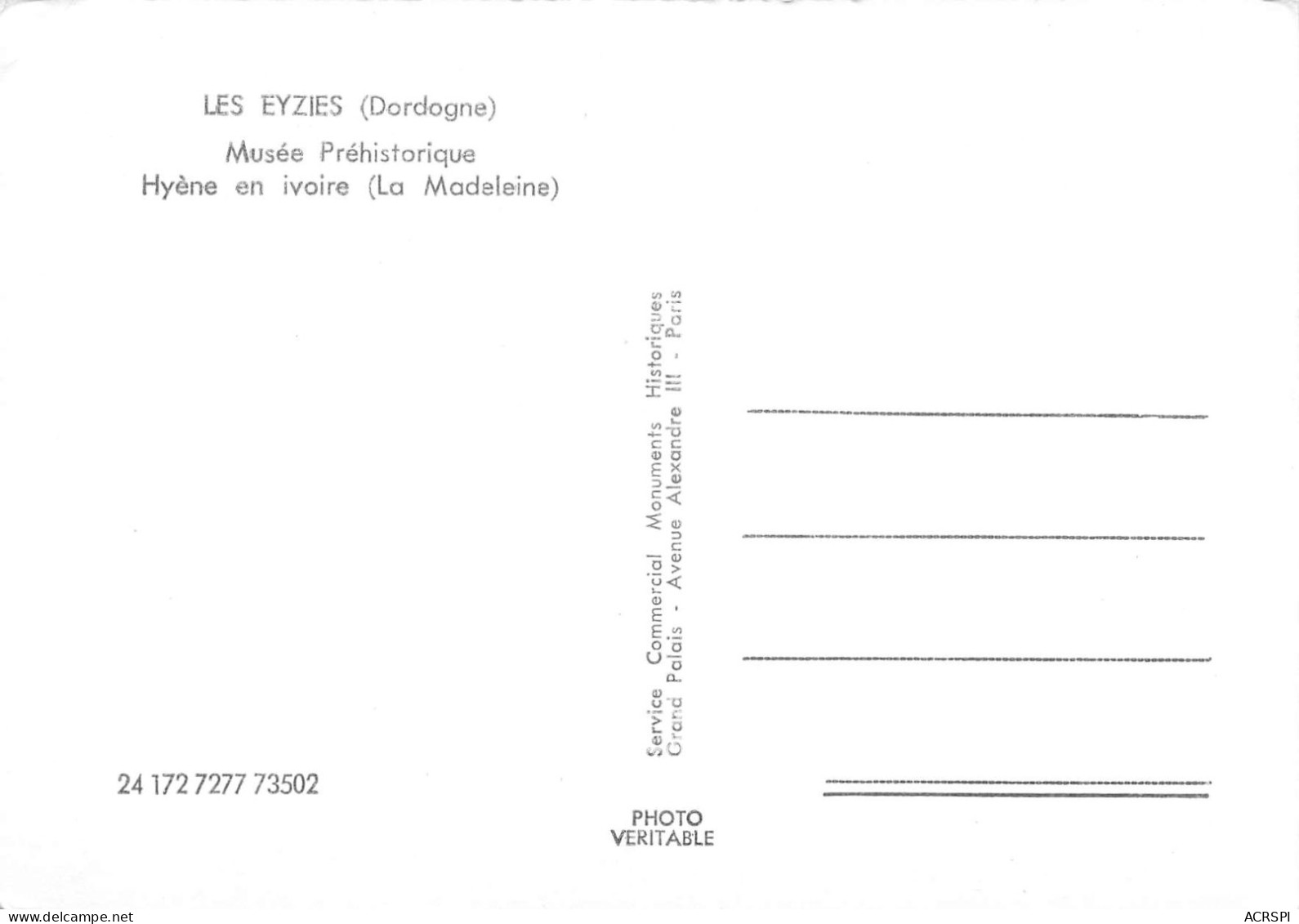 24 LES EYZIES  Hyène En Ivoire  (Scan R/V) N°   29   \QQ1110Und - Les Eyzies