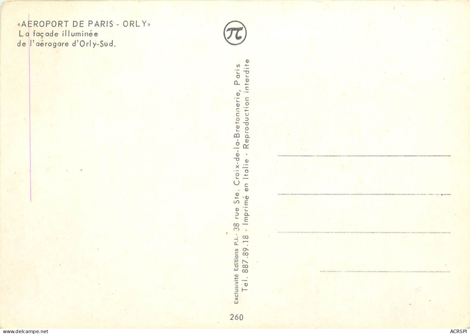 AEROPORT DE PARIS .. ORLY .. LA FACADE ILLUMINEE DE L'AEROGARE D'ORLY SUD  (scan Recto-verso) QQ 1155 - Orly