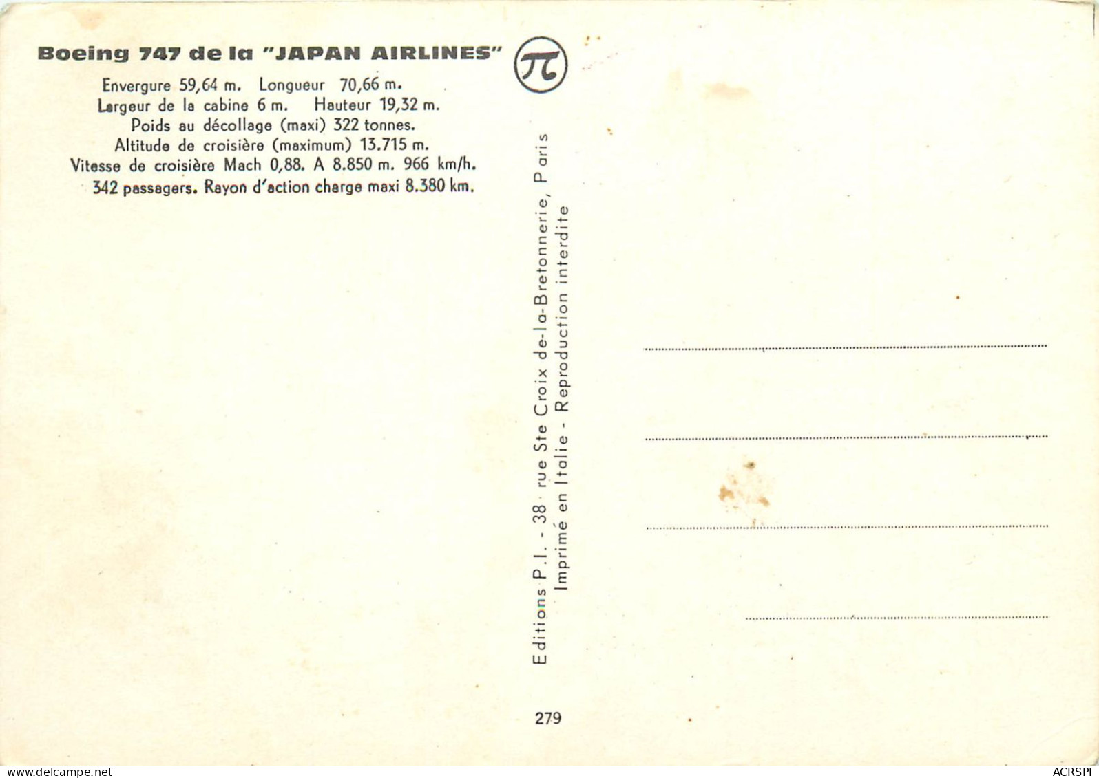 BOEING 747 De La JAPAN AIR LINE (scan Recto-verso) QQ 1155 - 1946-....: Modern Era