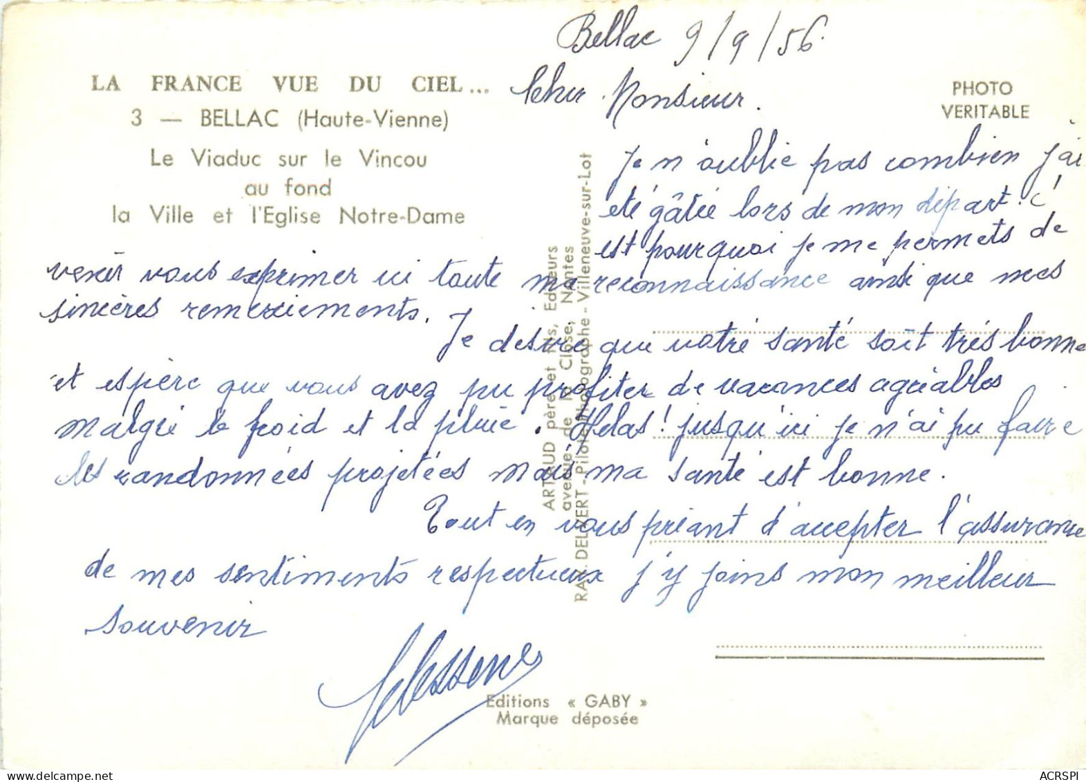 87 -- BELLAC -- Le Viaduc Sur Le Vincou Au Fond La Ville Et Notre Dame (scan Recto-verso) QQ 1151 - Bellac