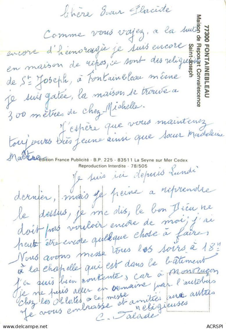 77 FONTAINEBLEAU MAISON DE REPOS ST JOSEPH   (scan Recto-verso) QQ 1136 - Fontainebleau