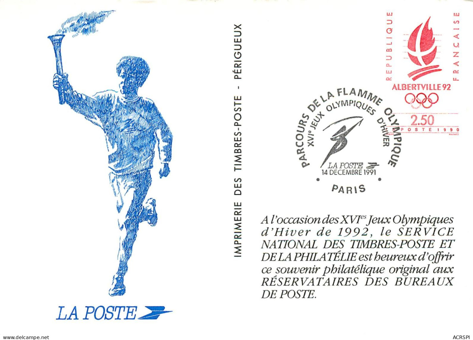 73 XVI Jeux Olympiques D'hivers 1992 PARIS Parcours De La Flamme   (scan Recto-verso) QQ 1135 - Albertville
