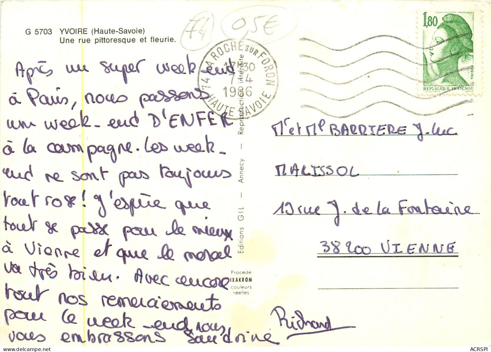 74 YVOIRE Une Rue Pitoresque Et Fleurie  (scan Recto-verso) QQ 1132 - Yvoire