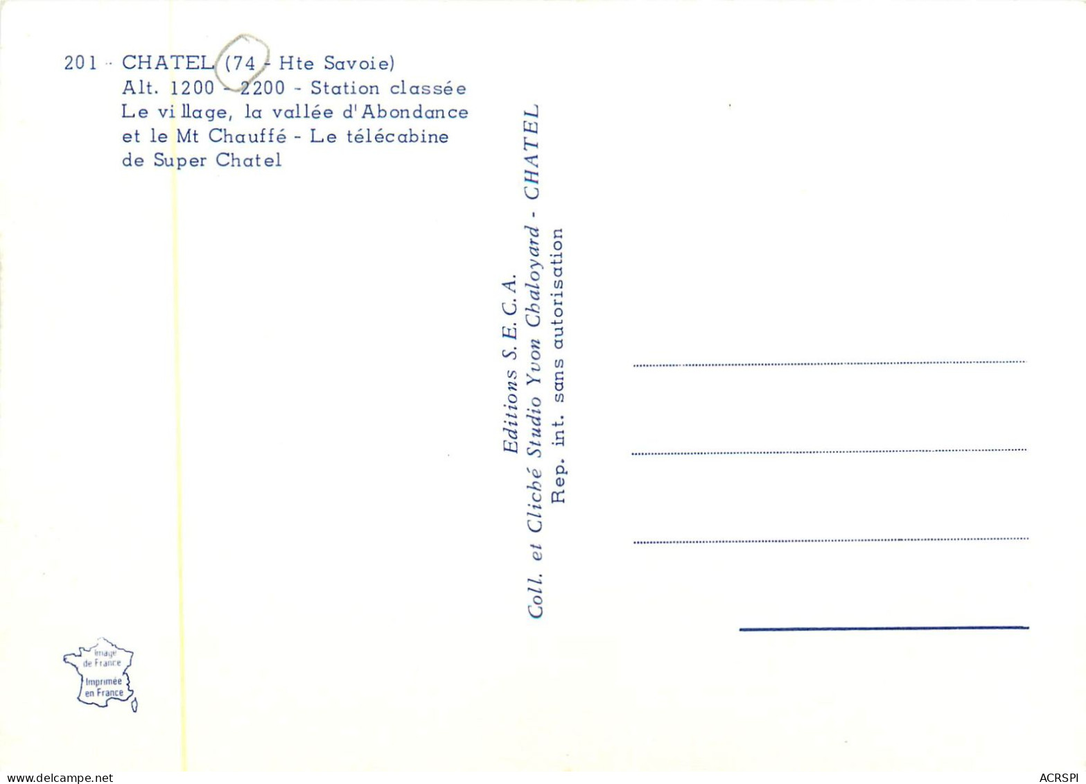 74 CHATEL Vue Generale Et Le Telecabine De Couches Super Chatel     Carte Vierge  (scan Recto-verso) QQ 1131 - Châtel