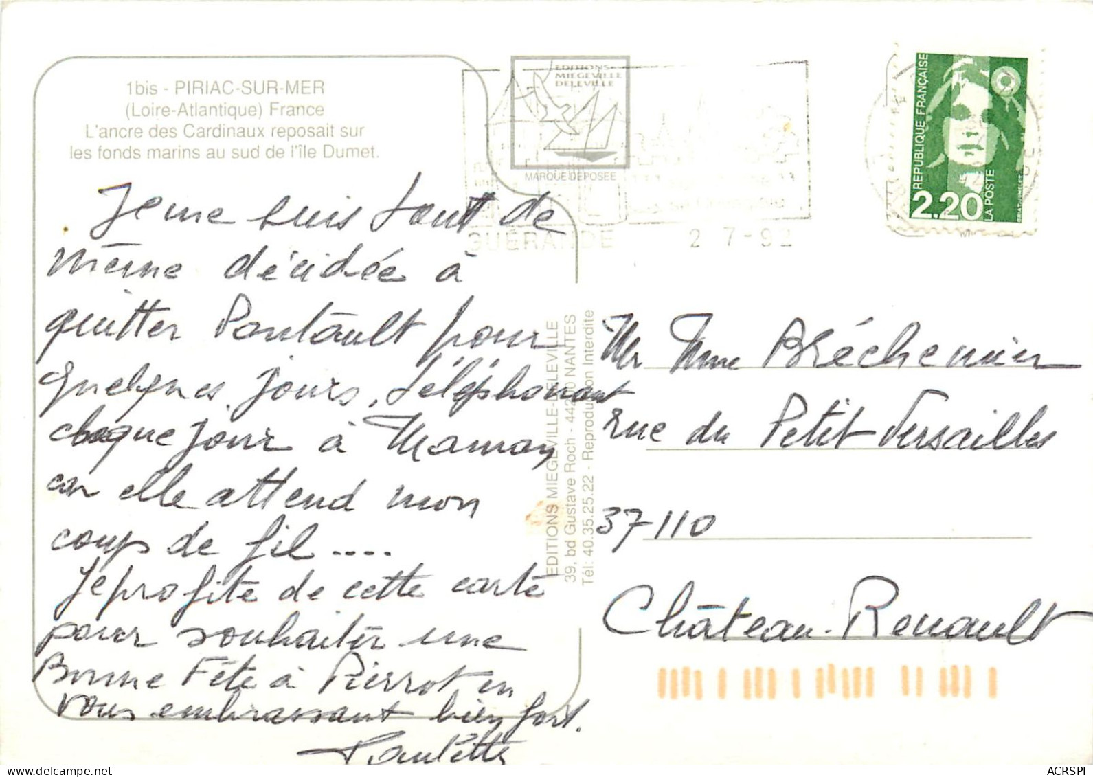 44 PIRIAC  L'ancre Des Cardinaux  (scan Recto-verso) QQ 1118 - Piriac Sur Mer