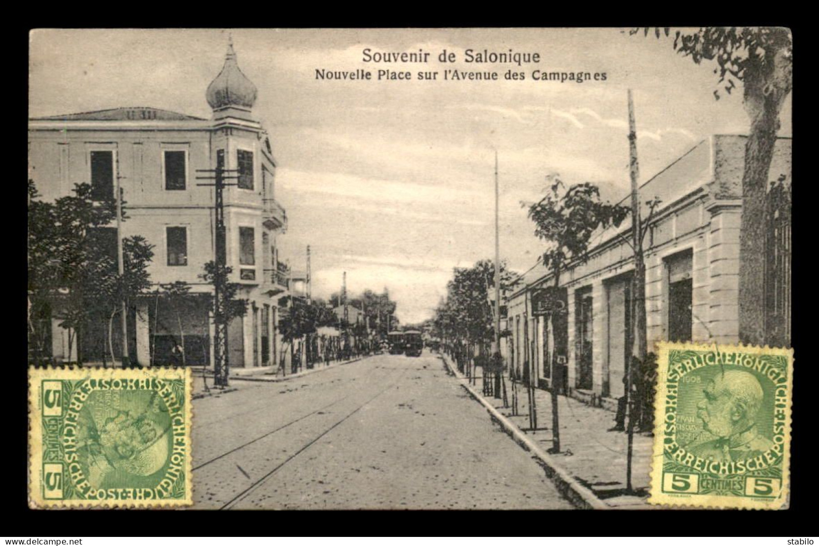 GRECE - SALONIQUE - NOUVELLE PLACE SUR L'AVENUE DES CAMPAGNES - TIMBRES ET OBLITERATION DU BUREAU AUTRICHIEN - Greece