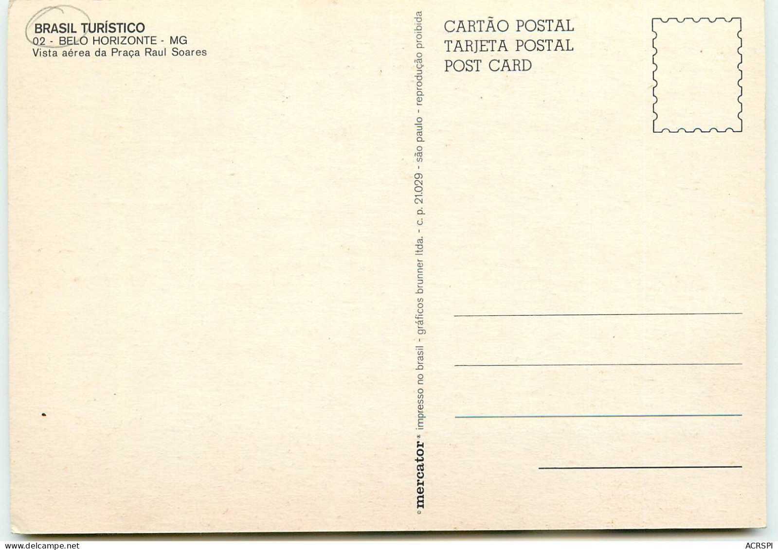 BELO HORIZONTE MG  Bresil Brasil (scan Recto-verso) QQ 1161 - Autres & Non Classés