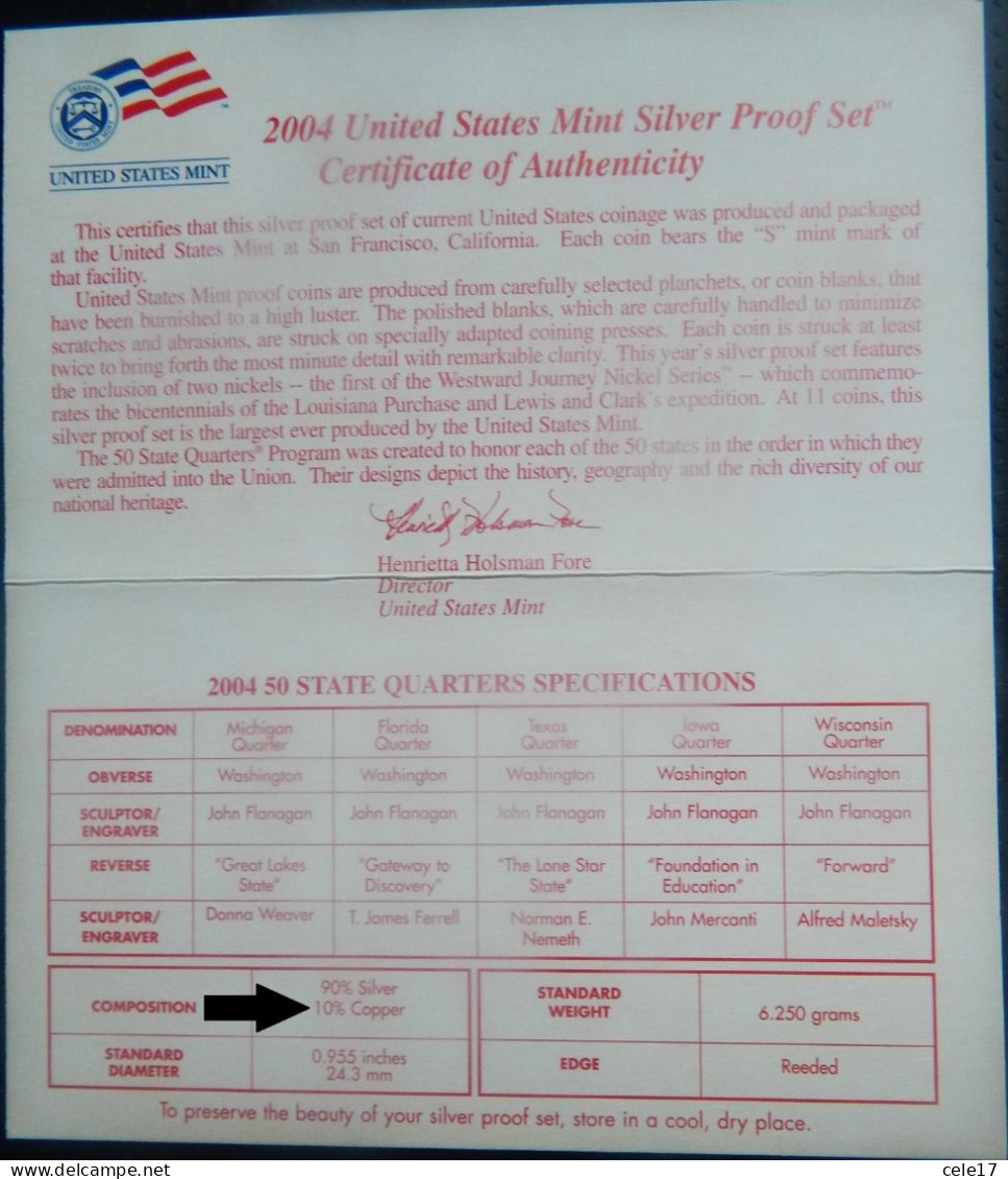 UNITED STATE MINT SILVER PROOF SET 2004