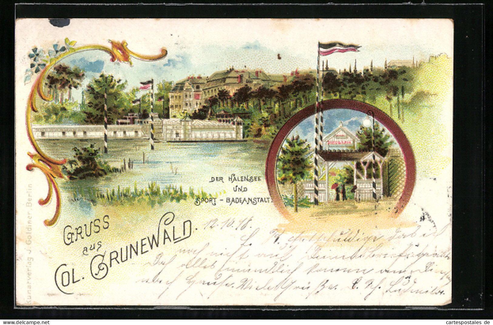 Lithographie Berlin, Col. Grunewald, Halensee Und Sport-Badeanstalt  - Wilmersdorf