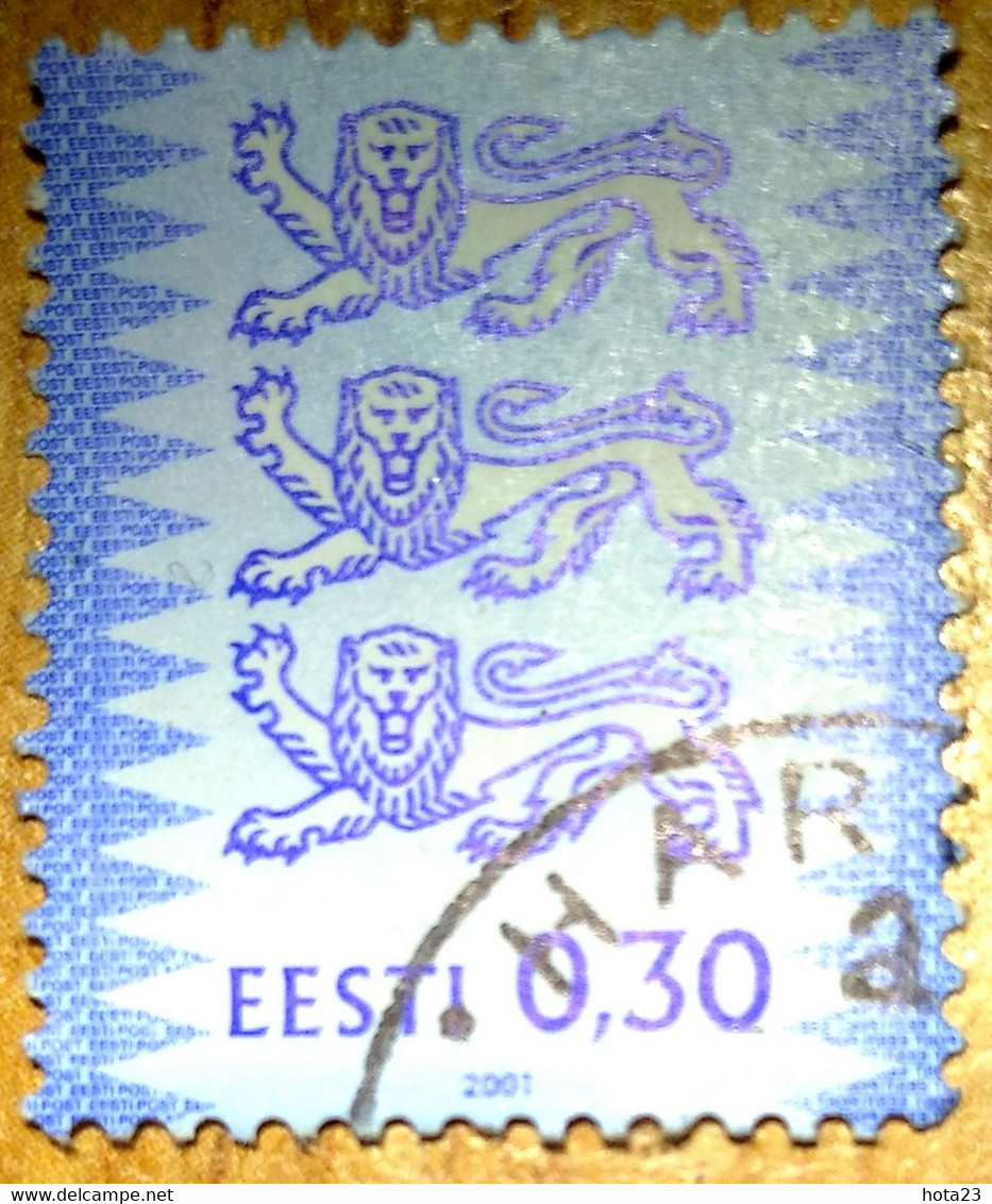 (!)  Estonia Estland 2001  Tree Lions Stamp Coat Of Arms Michel 357 II  0.30 Used ( 0 ) - Estland