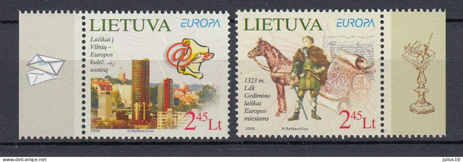 LITHUANIA 2008 Europa Vilnius History Horse Letter MNH(**) Mi 970-971 #Lt941 - Lithuania